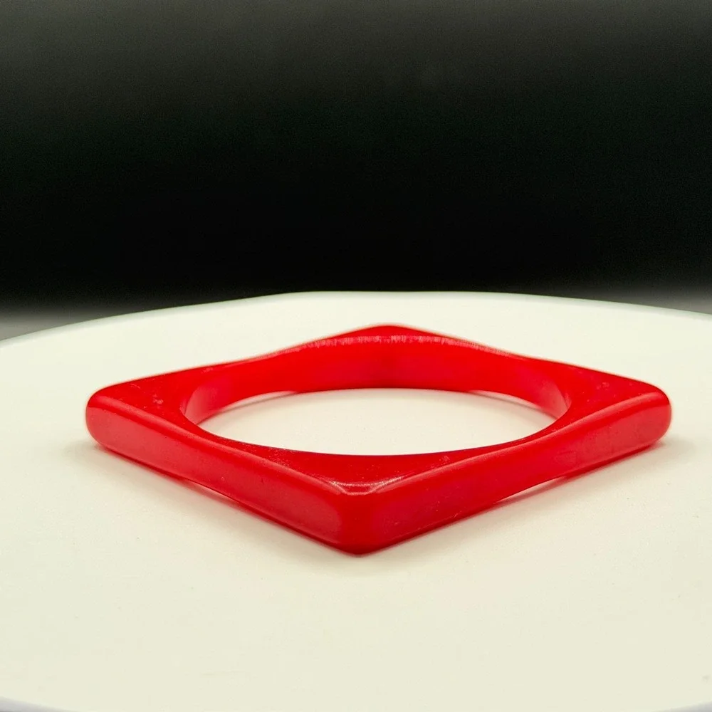 Red Geometric Square Lucite Bangle Bracelet Chunky Statement Retro Boho Gift